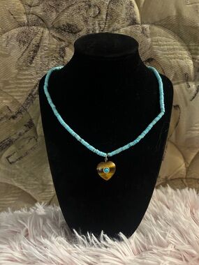 MAYAMAR Turquoise Beaded Tiger Eye Stone Heart Necklace - 19.5 inches NWT